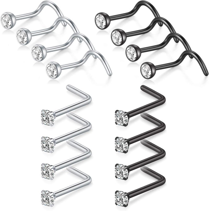 D.Bella 20G Stainless Steel Nose Rings - 20 Gauge Hoops & Studs - Flower, Heart, Diamond & L-Shaped Nostril Nose Piercing Jewelry for Women & Men - Image 1